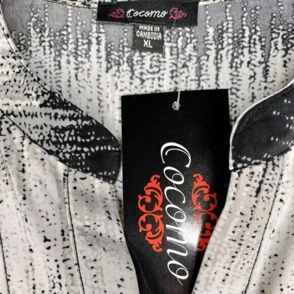 Cocomo Women's Size XL Black Ivory Multi Color Geo Print Pintuck 3/4 Sleeve Top - Picture 7 of 8